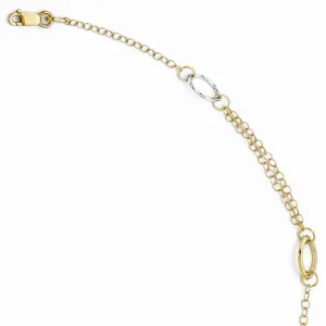 14K White and Yellow Gold Polished Link Anklet