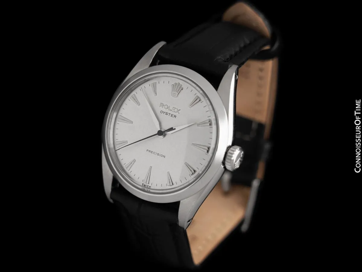 1954 Rolex Oyster Precision Classic Vintage Mens Handwound Watch with Silver Dial - Stainless Steel