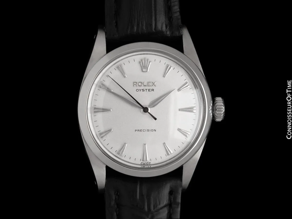 1954 Rolex Oyster Precision Classic Vintage Mens Handwound Watch with Silver Dial - Stainless Steel
