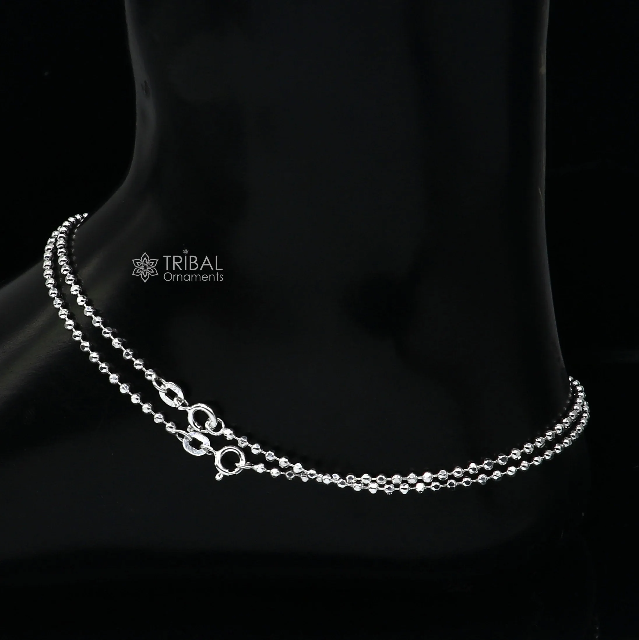 2mm 925 sterling silver beaded/ball chain anklet bracelet amazing light weight delicate anklets gorgeous belly dance silver jewelry ank614