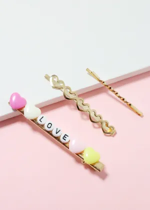 3-Piece "LOVE" & Heart Hairpins