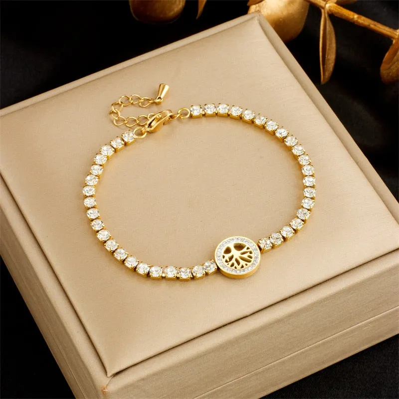 316L Stainless Steel Circular Tree Charm Necklace Bracelet For Women