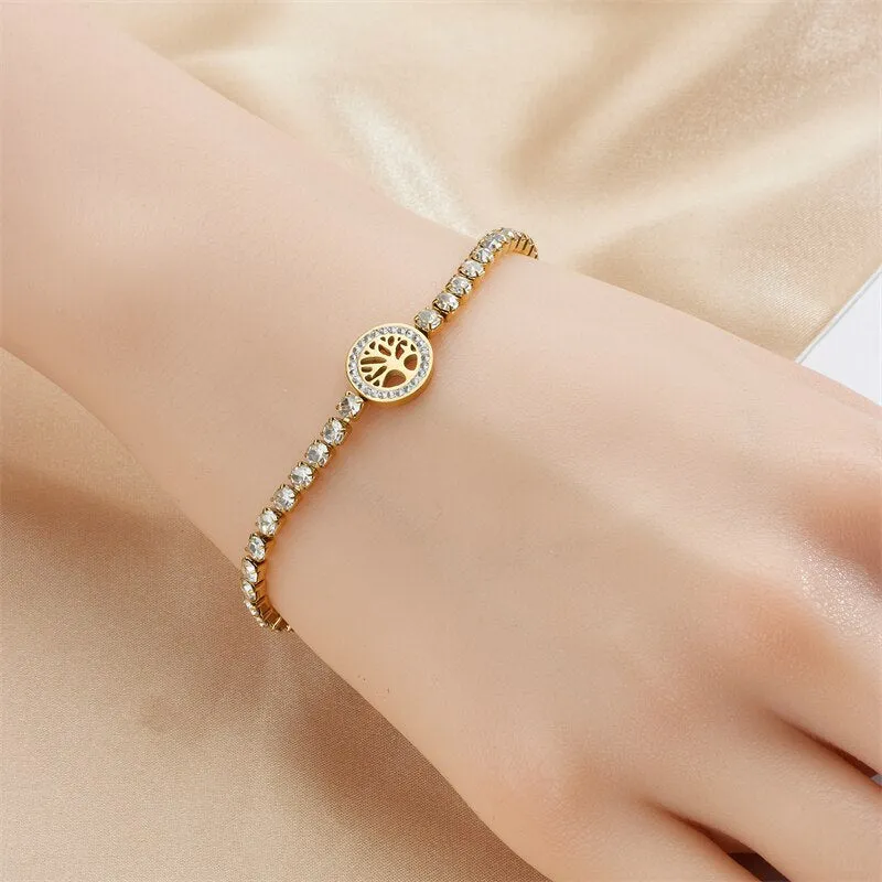 316L Stainless Steel Circular Tree Charm Necklace Bracelet For Women