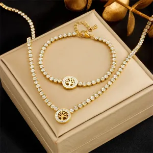 316L Stainless Steel Circular Tree Charm Necklace Bracelet For Women