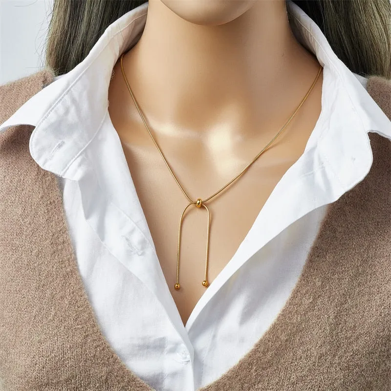 316L Stainless Steel Gold Color Drawstring Necklace Bracelets For Women