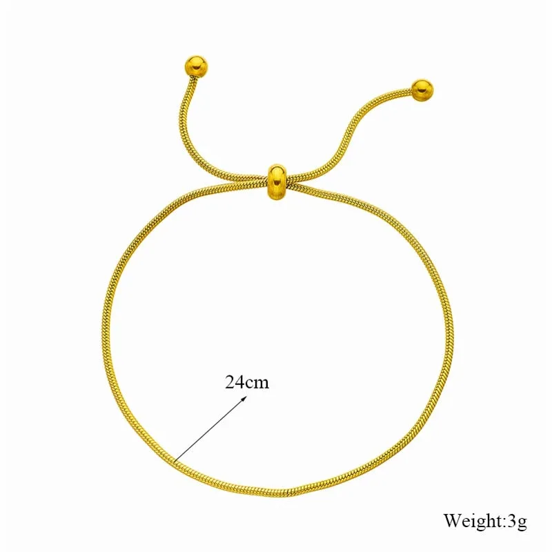 316L Stainless Steel Gold Color Drawstring Necklace Bracelets For Women