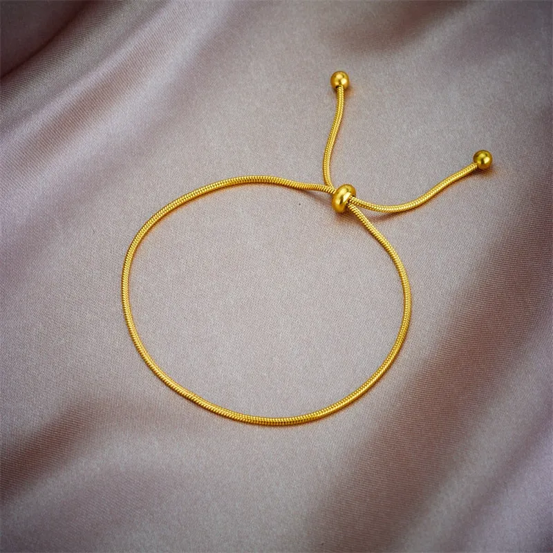 316L Stainless Steel Gold Color Drawstring Necklace Bracelets For Women