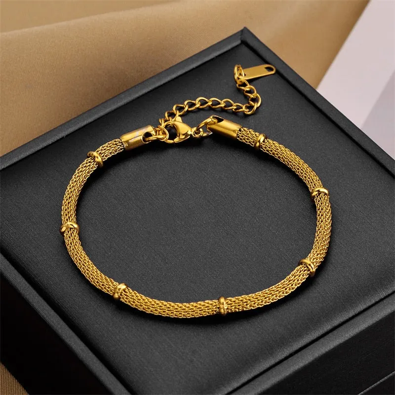 316L Stainless Steel Gold Color Thick Chain Necklace Bracelets For Women