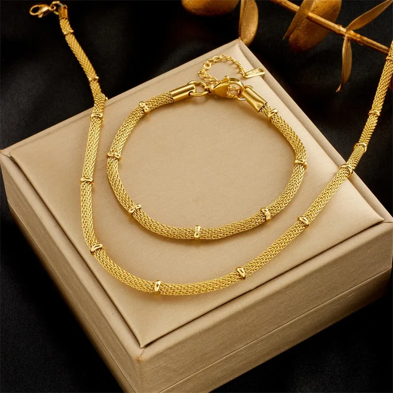316L Stainless Steel Gold Color Thick Chain Necklace Bracelets For Women