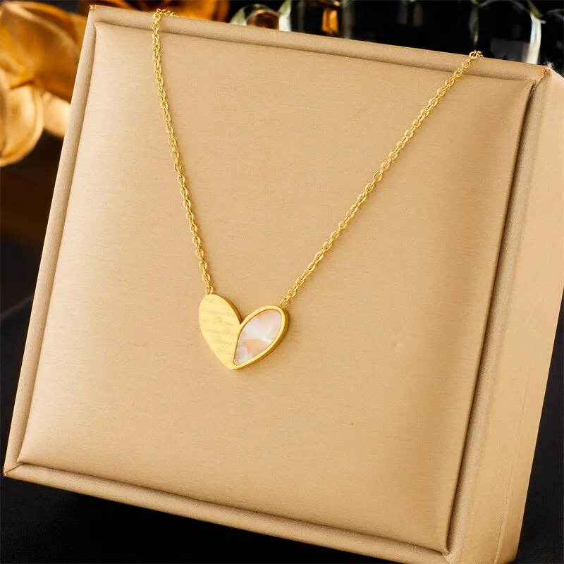 316L Stainless Steel Heart Love Lettering Pendant Necklace Earrings For Women