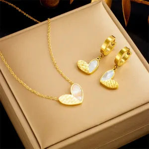 316L Stainless Steel Heart Love Lettering Pendant Necklace Earrings For Women
