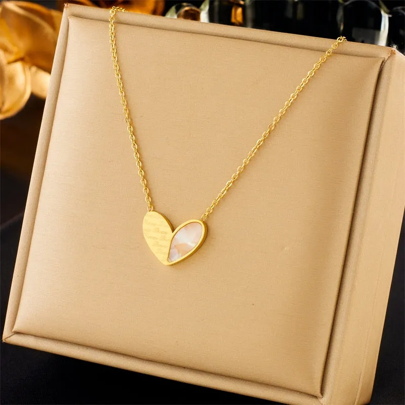 316L Stainless Steel Heart Love Lettering Pendant Necklace Earrings For Women