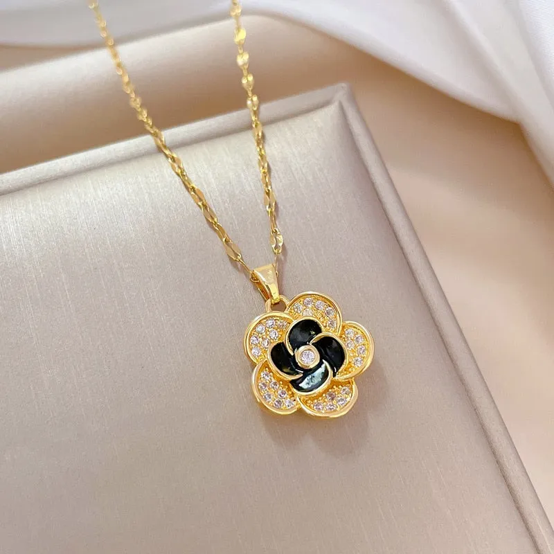 316L Stainless Steel Lovely Flowers Pendant Necklace Earrings For Women