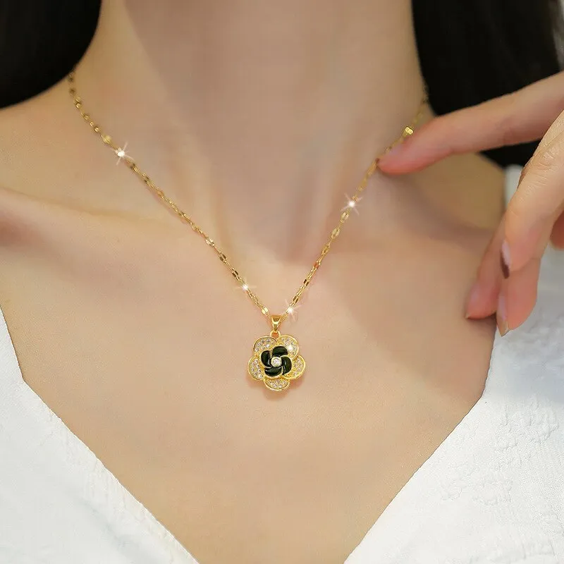 316L Stainless Steel Lovely Flowers Pendant Necklace Earrings For Women