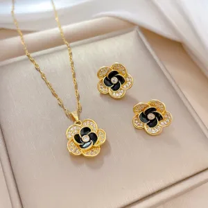 316L Stainless Steel Lovely Flowers Pendant Necklace Earrings For Women