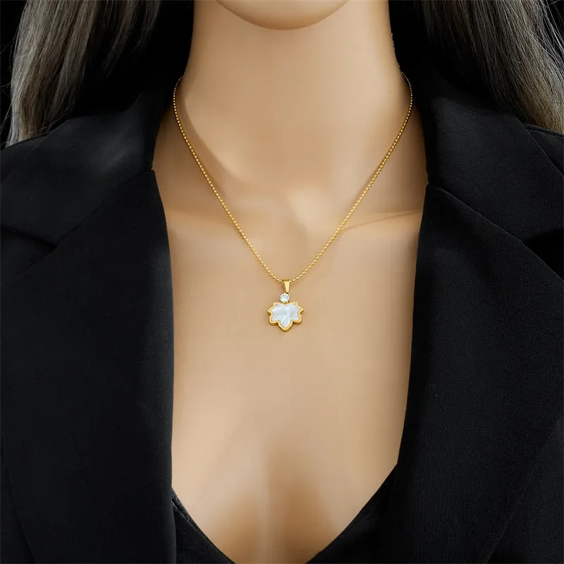 316L Stainless Steel Maple Leaf Zircon Pendant Necklace Earrings For Women