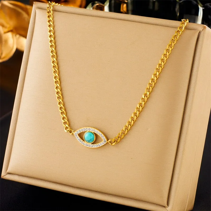 316L Stainless Steel Round Hollow Eye Charm Necklace Bracelets For Women