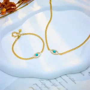 316L Stainless Steel Round Hollow Eye Charm Necklace Bracelets For Women