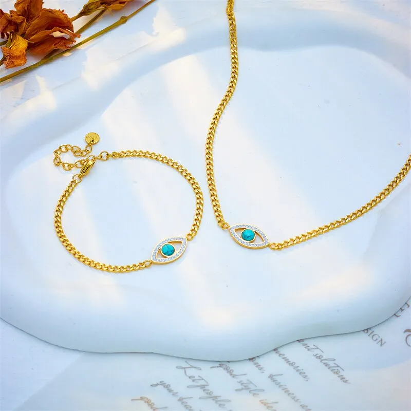 316L Stainless Steel Round Hollow Eye Charm Necklace Bracelets For Women