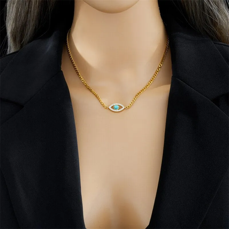 316L Stainless Steel Round Hollow Eye Charm Necklace Bracelets For Women
