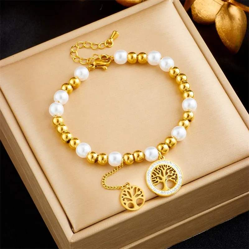 316L Stainless Steel Round Tree Necklace Bracelets For Women