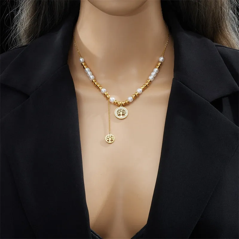 316L Stainless Steel Round Tree Necklace Bracelets For Women