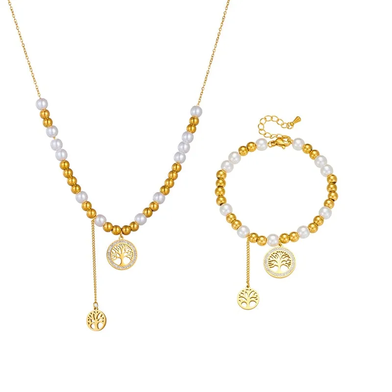 316L Stainless Steel Round Tree Necklace Bracelets For Women