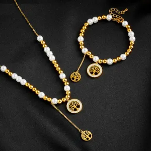 316L Stainless Steel Round Tree Necklace Bracelets For Women