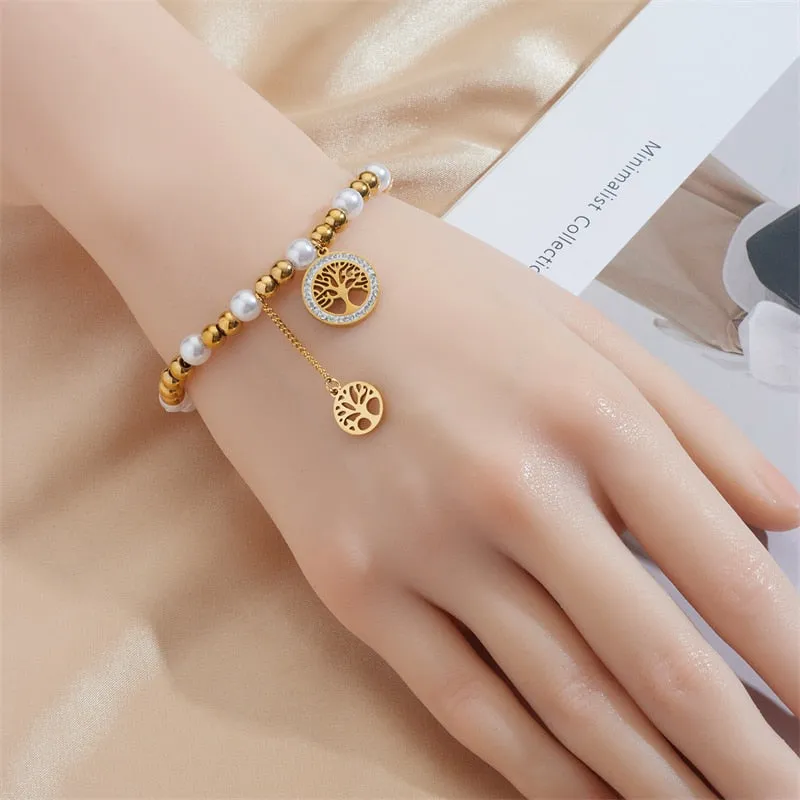 316L Stainless Steel Round Tree Necklace Bracelets For Women