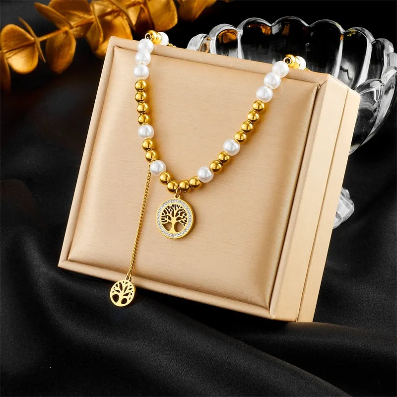 316L Stainless Steel Round Tree Necklace Bracelets For Women