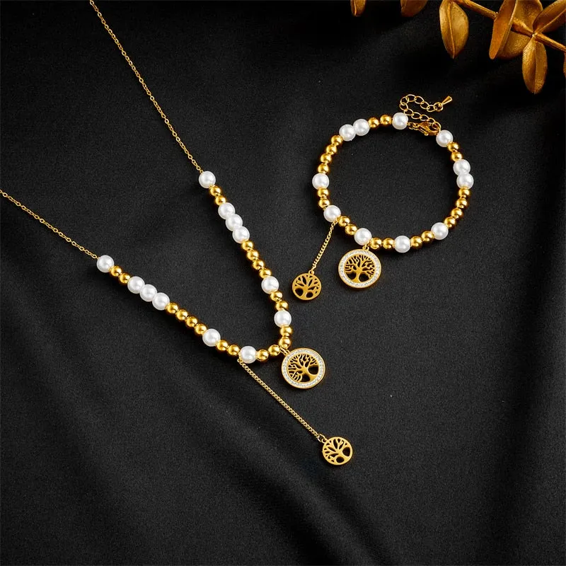 316L Stainless Steel Round Tree Necklace Bracelets For Women