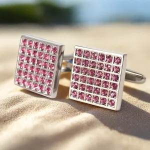 36 Pink Check Crystals Cufflinks (Online Exclusive)