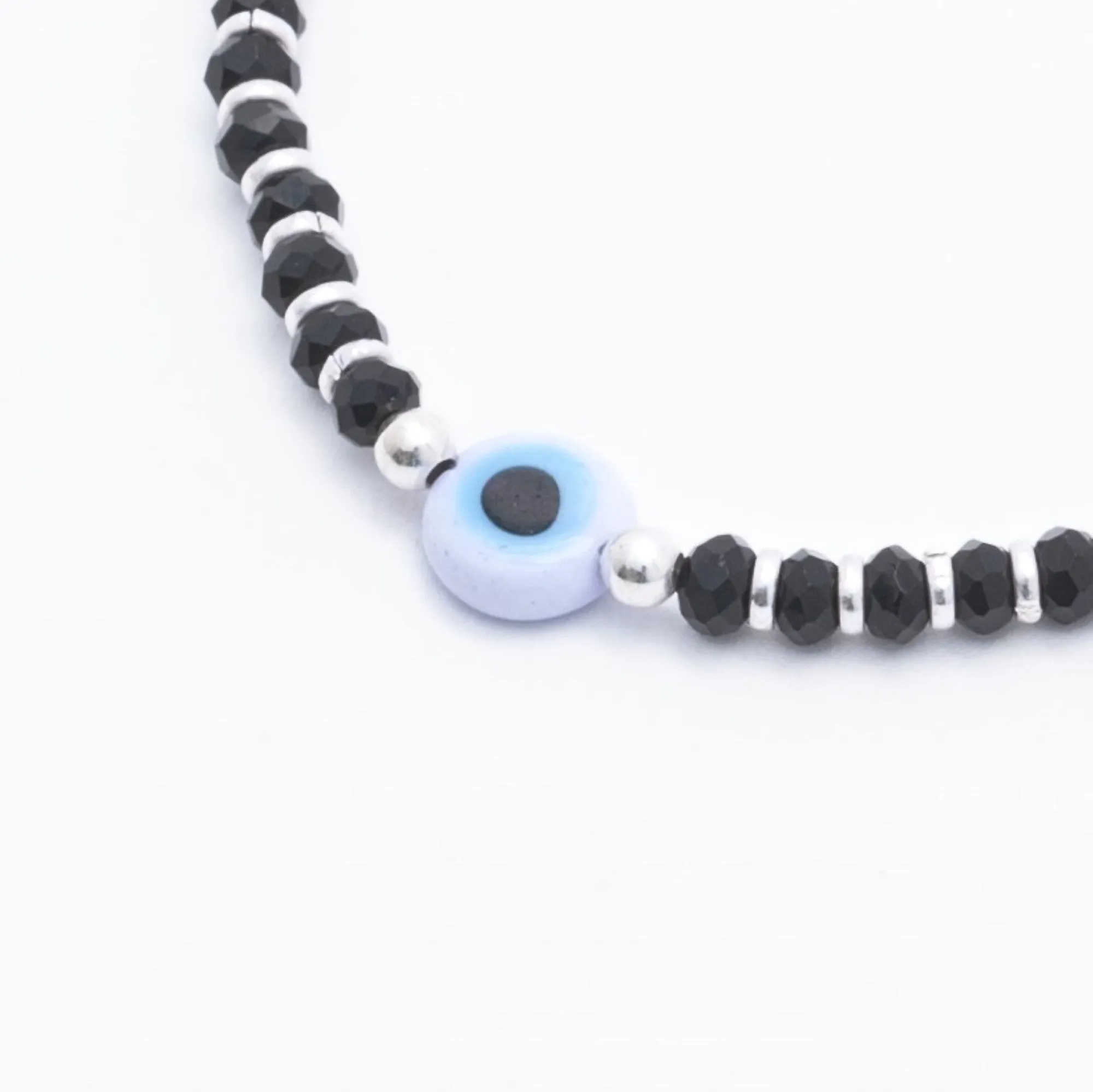4.Evil Eye Black Beads Silver Anklets for Women