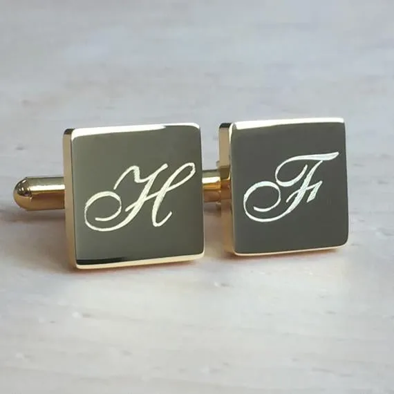 5 x Personalised Engraved Square Gold Cufflinks