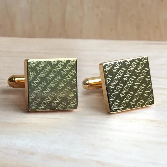 5 x Personalised Engraved Square Gold Cufflinks