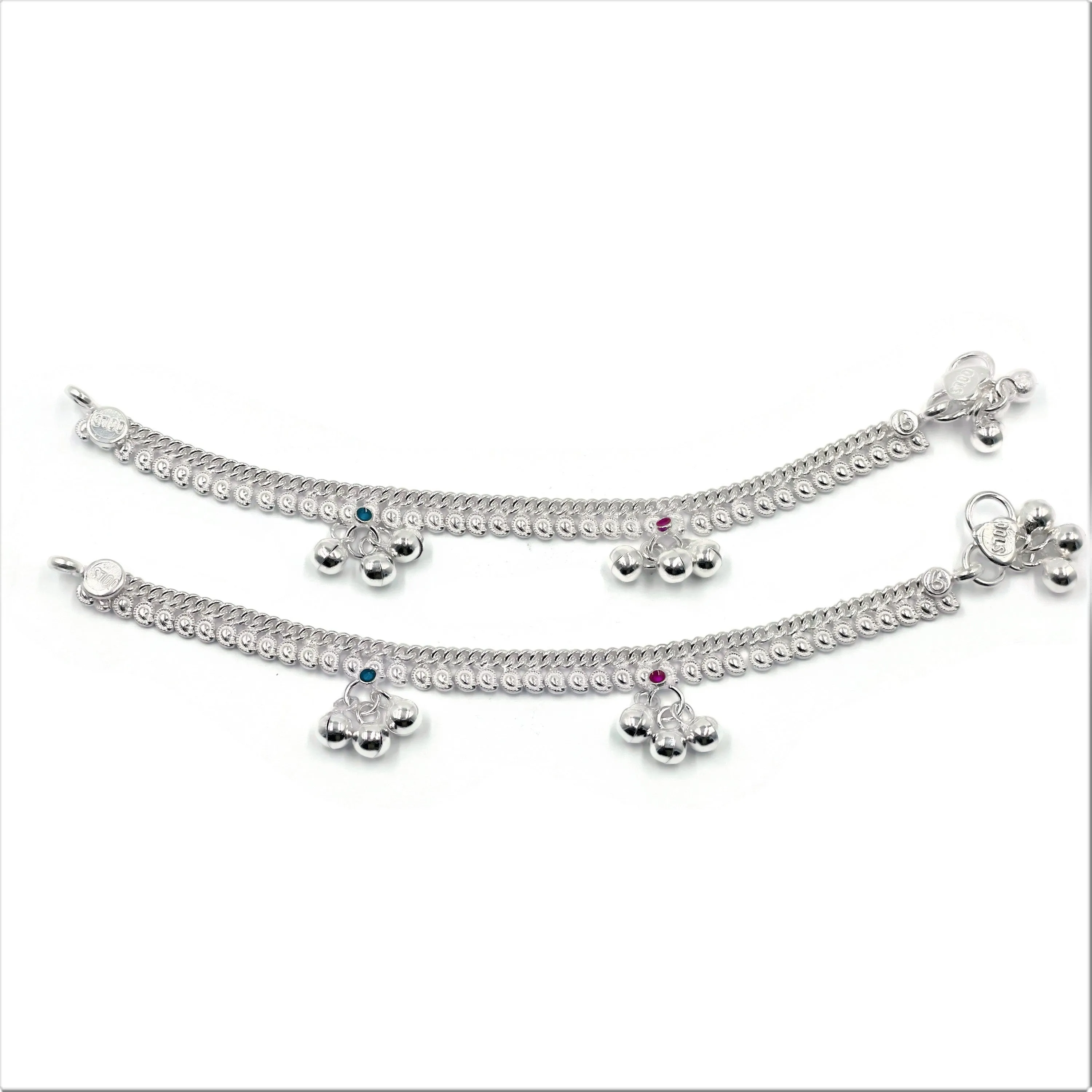 700 Silver Kids Traditional Meena Mango Anklet - Style#01