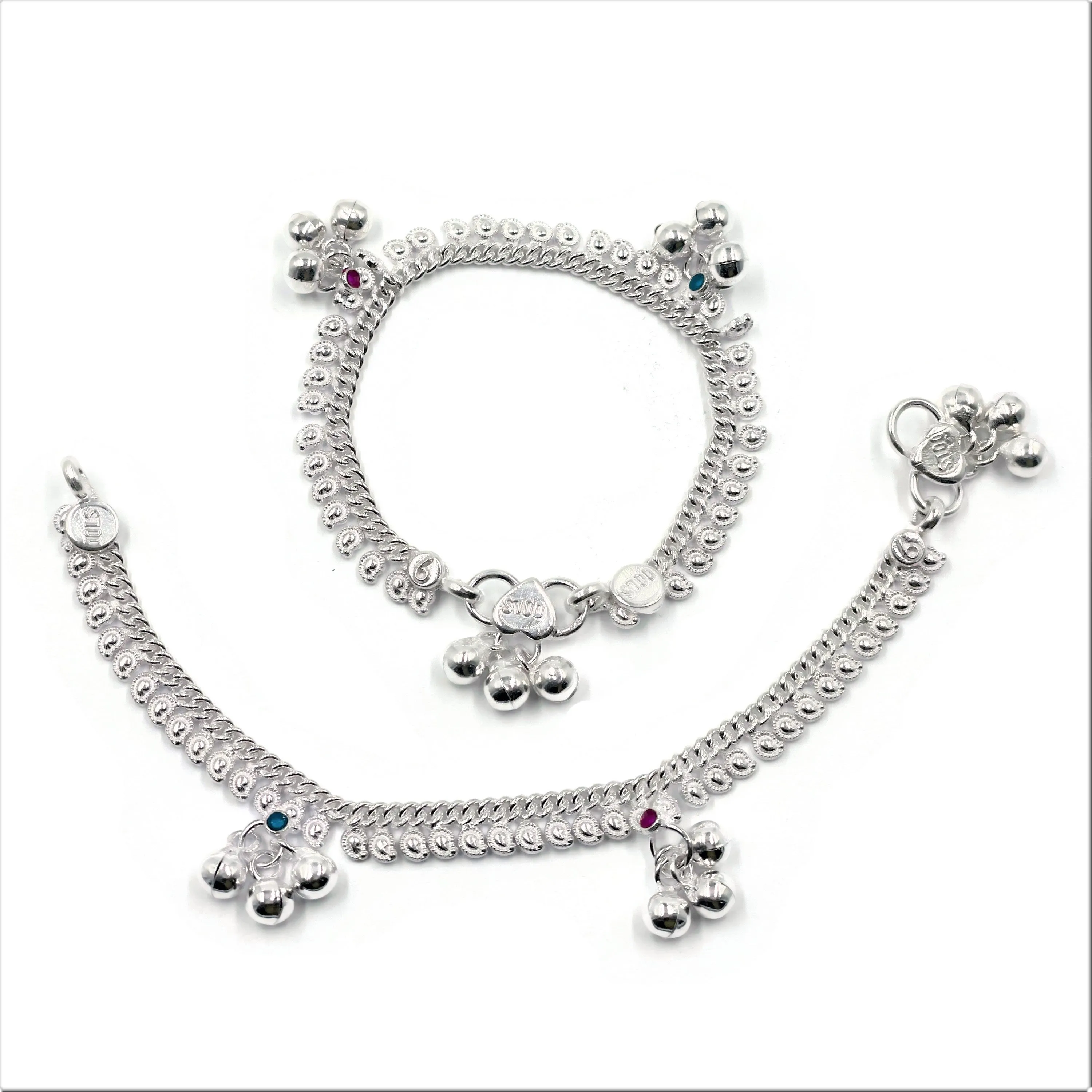 700 Silver Kids Traditional Meena Mango Anklet - Style#01