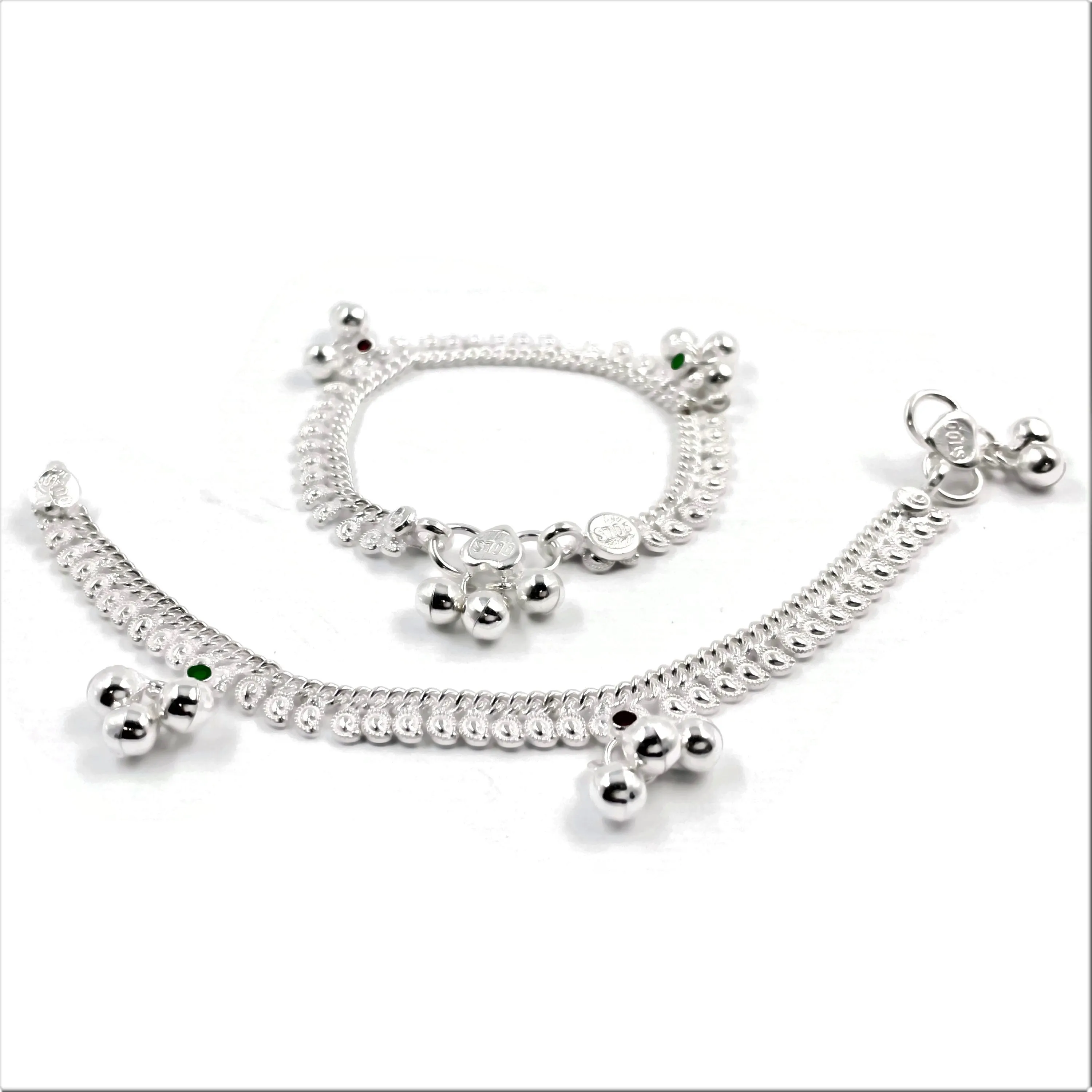 700 Silver Kids Traditional Meena Mango Anklet - Style#01