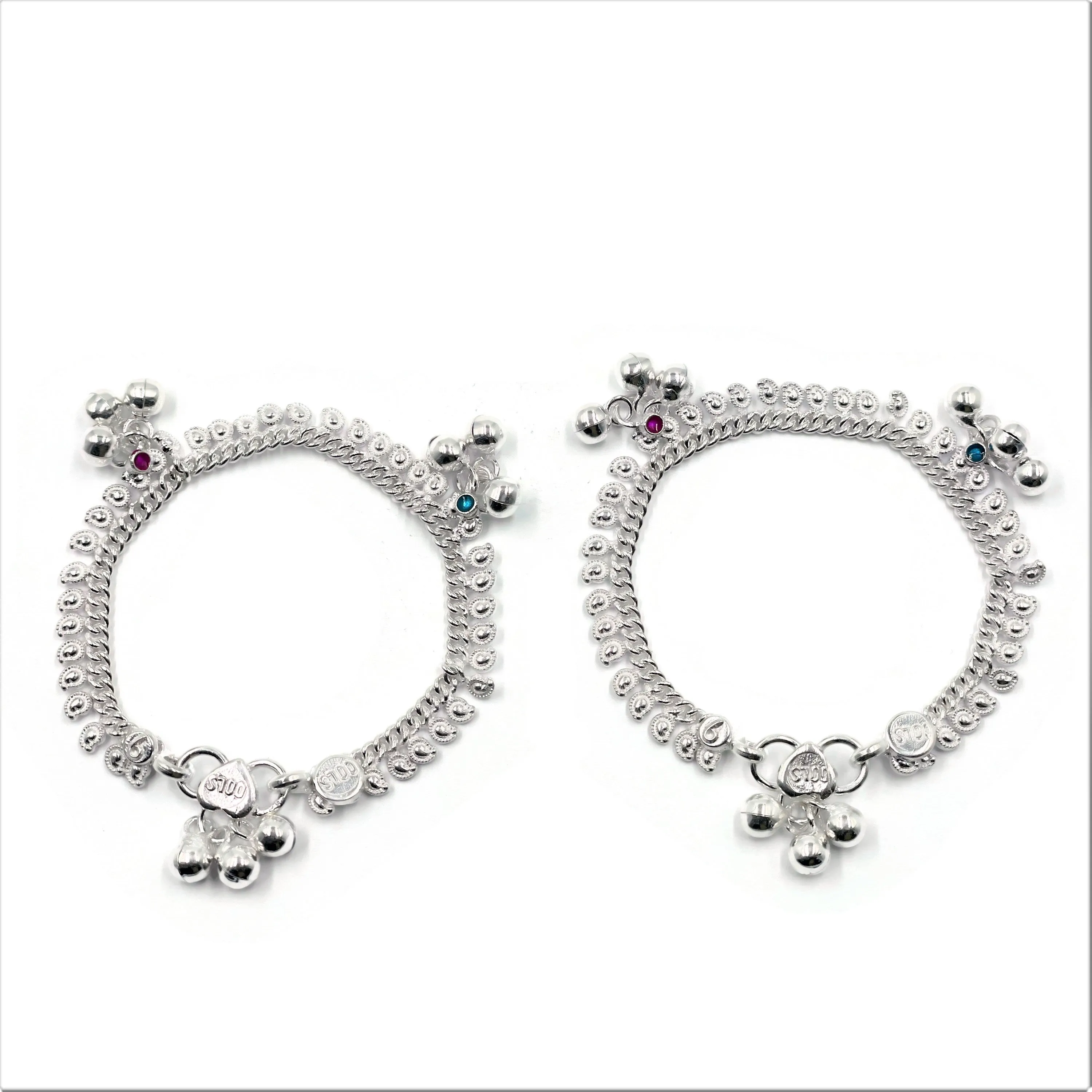 700 Silver Kids Traditional Meena Mango Anklet - Style#01