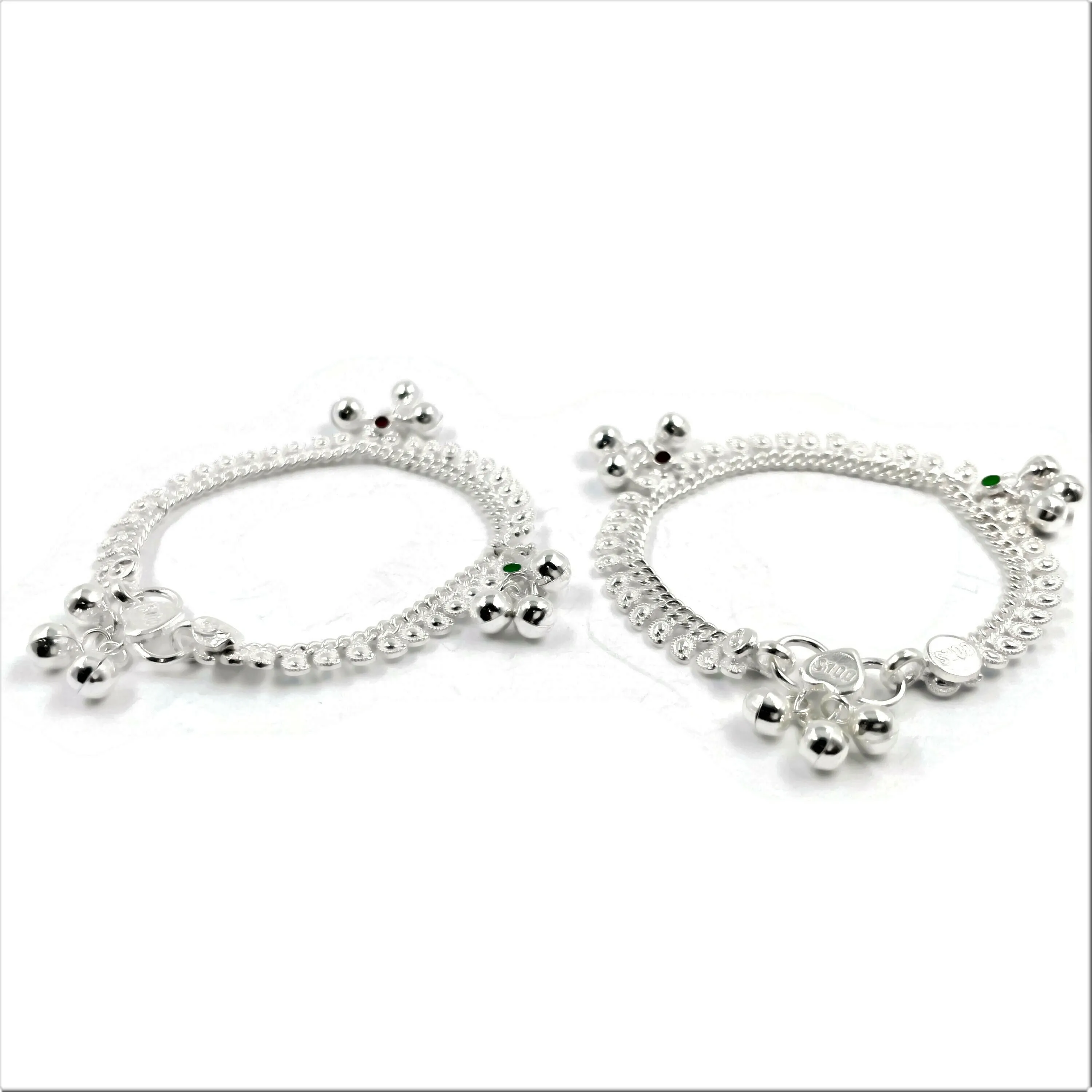 700 Silver Kids Traditional Meena Mango Anklet - Style#01