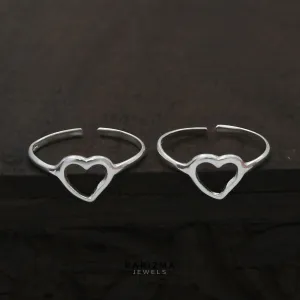 925 Real Sterling Silver women unique trendy Heart style Toe Ring  - Pair