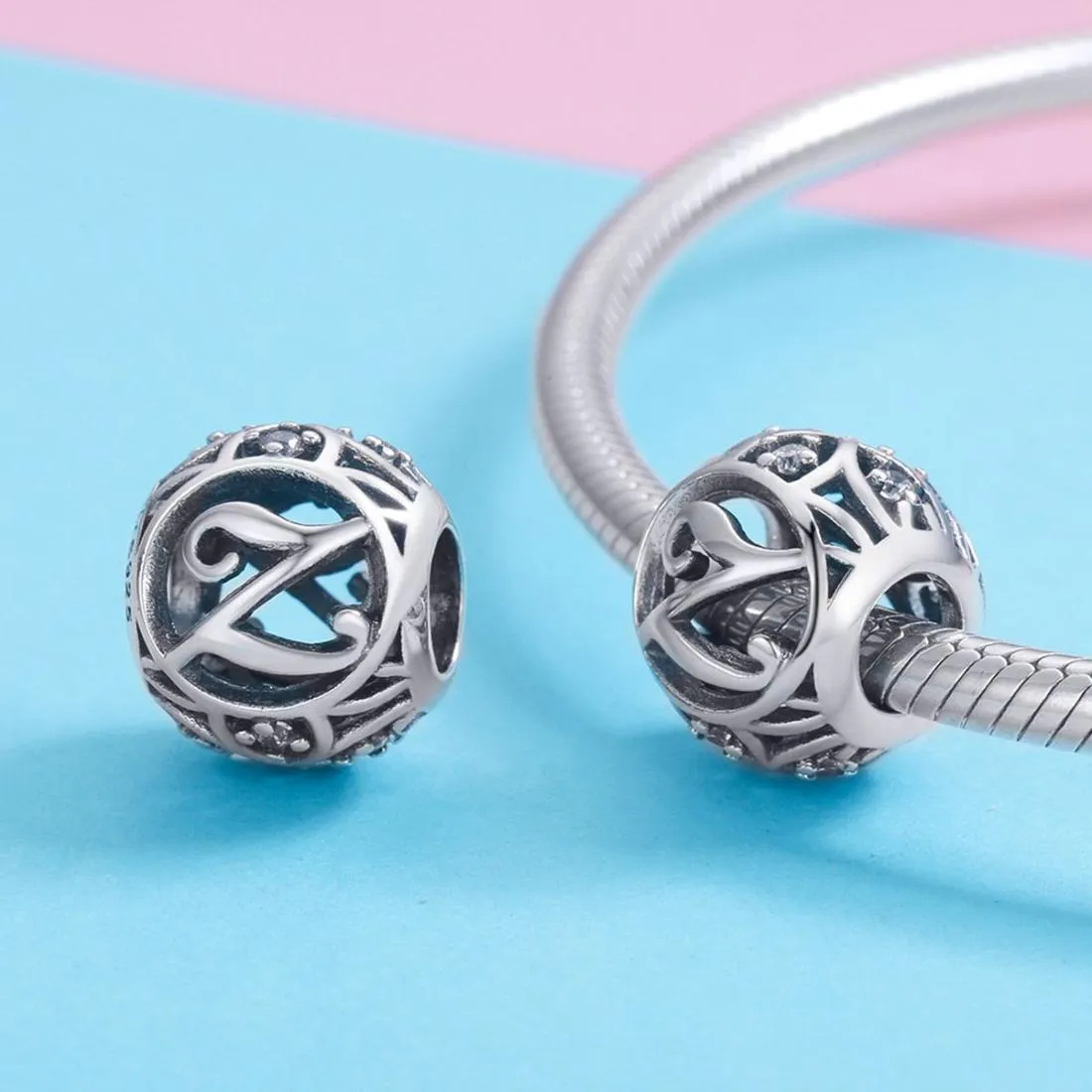 925 Sterling Silver 26 English Letter Beads For Diy Bracelets & Necklaces Style - Z