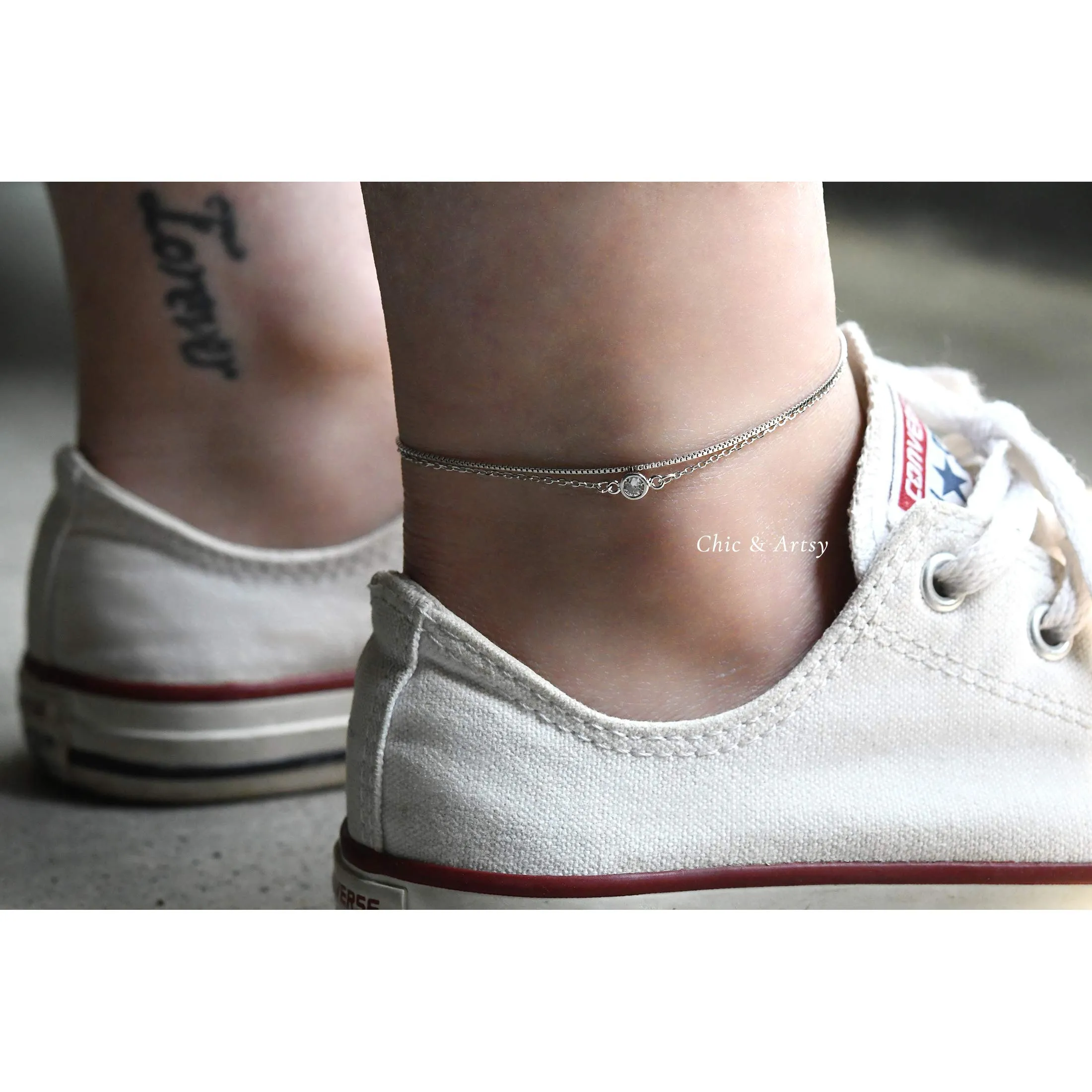 925 Sterling Silver Ankle Bracelet Multilayer Anklets for Women Satellite, Star, Cross, Circle, Butterfly, Teardrop, Oval Disk Layered Anklet Beach Jewelry double layered