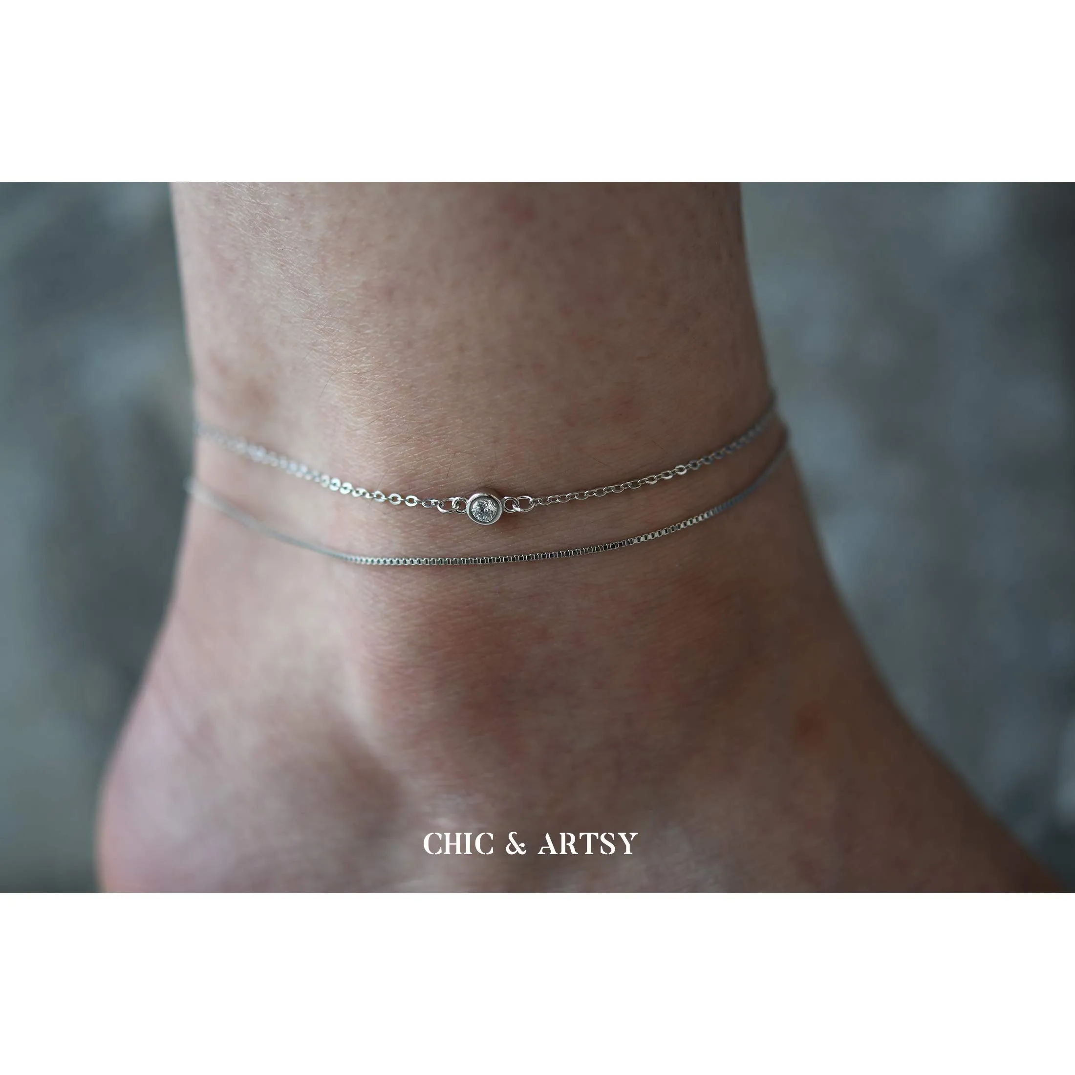 925 Sterling Silver Ankle Bracelet Multilayer Anklets for Women Satellite, Star, Cross, Circle, Butterfly, Teardrop, Oval Disk Layered Anklet Beach Jewelry double layered