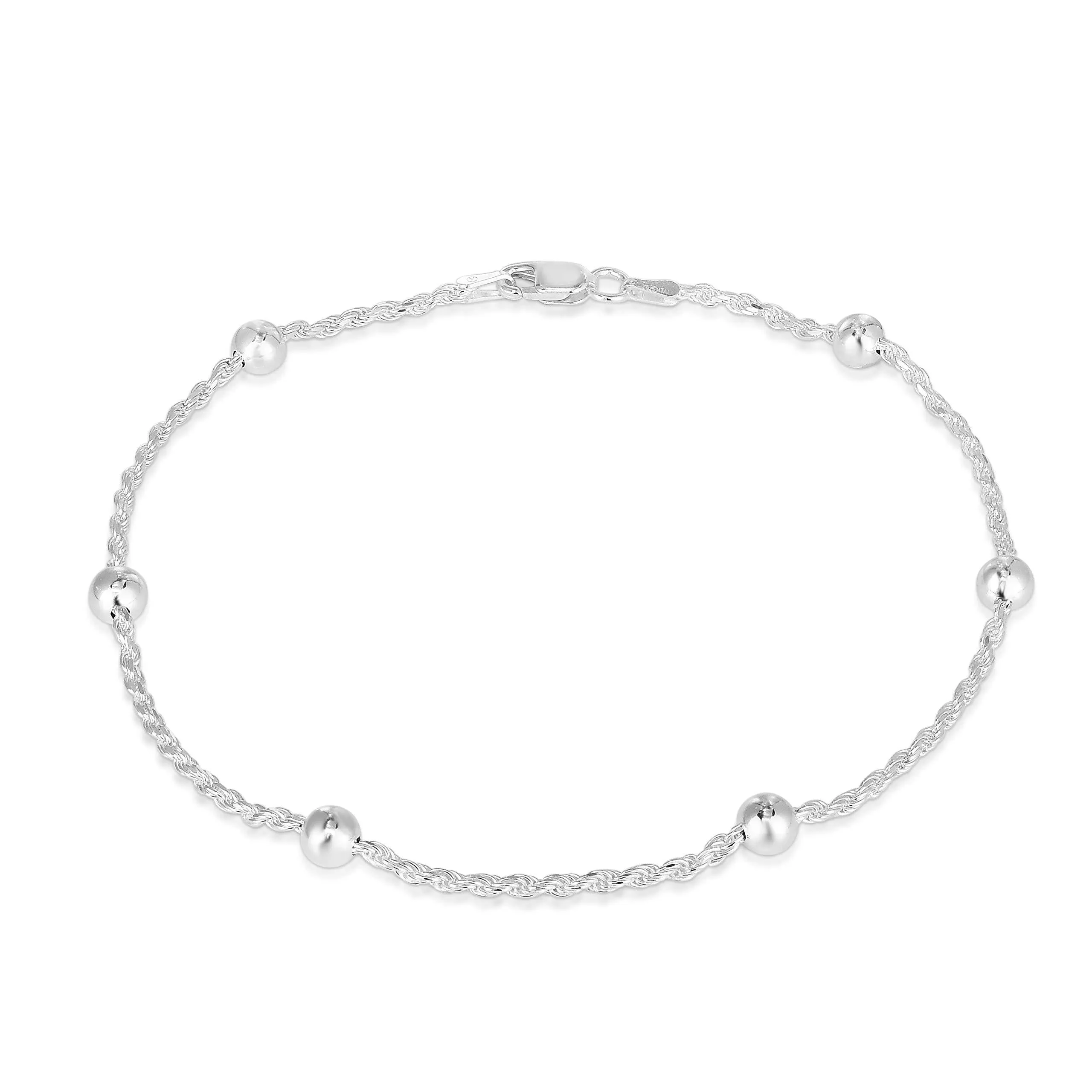 925 Sterling Silver Anklets For Women, Ankle Bracelets for Women, Basic Chain Link Anklets For Women, Girls Anklets, Beach Anklets, Bead Anklet, Summer Jewelry, 10 Inch Anklet ROPE/5MM Bead