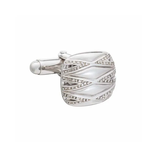 925 Sterling Silver Crossed Lines Soft Square Cufflinks