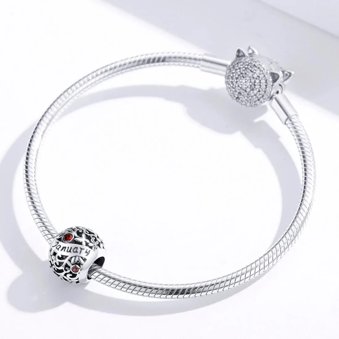 925 Sterling Silver Diy Birthstone Bracelet & Necklace Set January Style - January