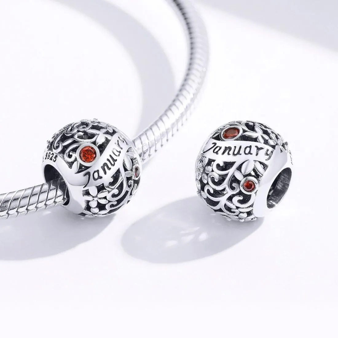 925 Sterling Silver Diy Birthstone Bracelet & Necklace Set January Style - January