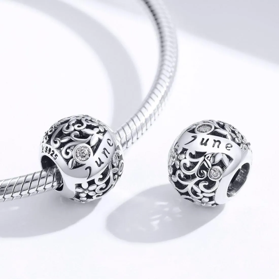 925 Sterling Silver Diy Birthstone Bracelet & Necklace Set June Style - June