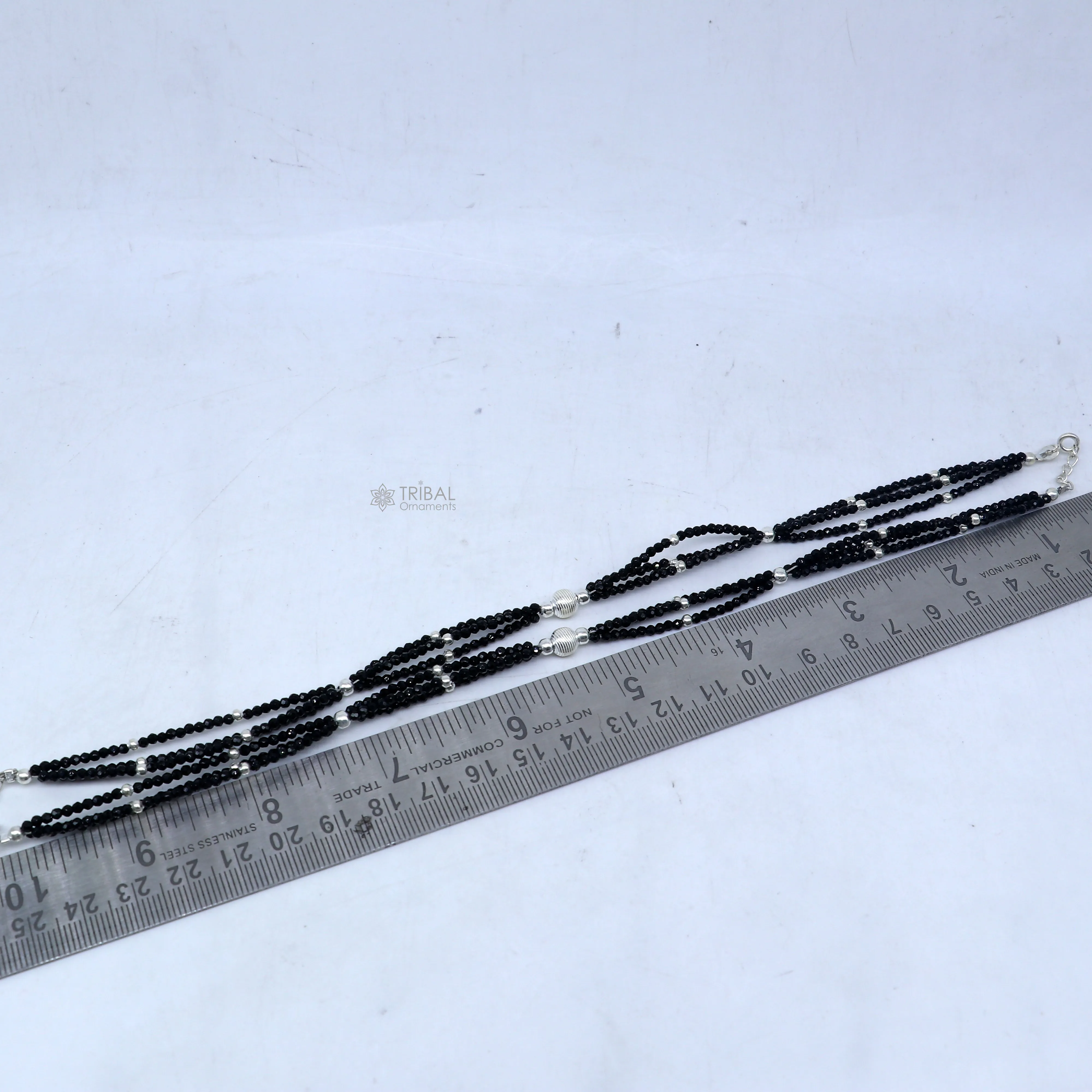 925 sterling silver double chain black beaded anklet bracelet amazing light weight delicate anklets silver jewelry ank655